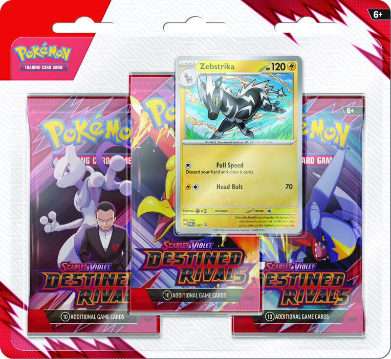 Pokemon TCG: Destined Rivals 3 Pack Blister - Zebstrika